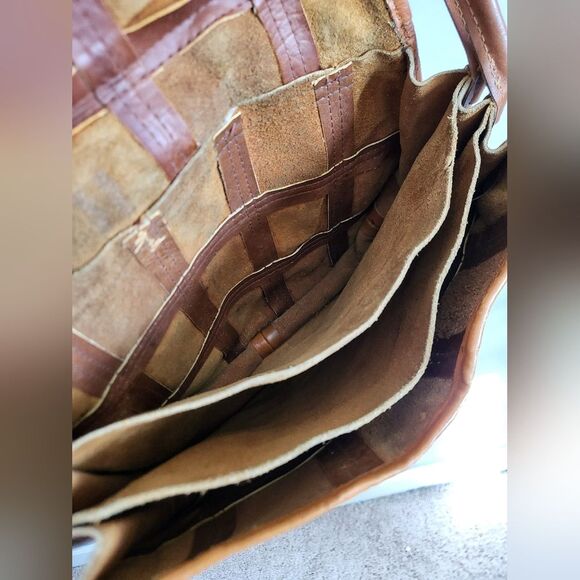 Vintage Leather Suede Patchwork Quilt Style Shoulder Bag 10 x 9 - Picture 10 of 11